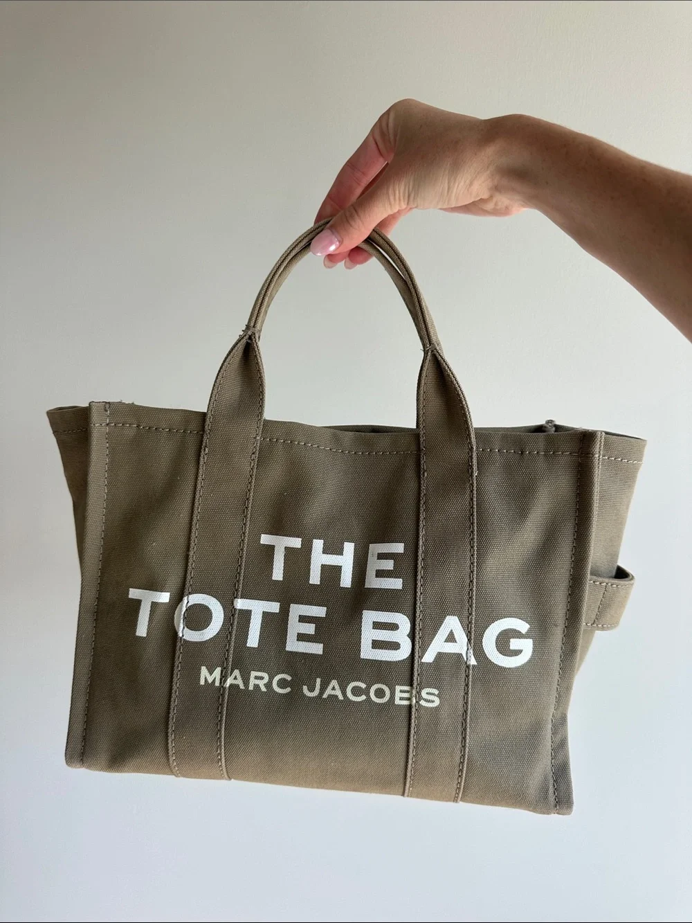 Marc Jacobs Olive Green Canvas Tote Bag with White Logo